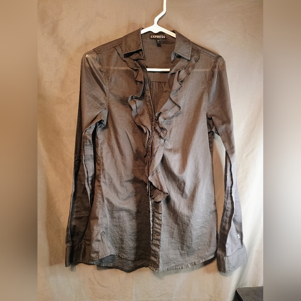 Express Women's Gray Ruffled Jacket